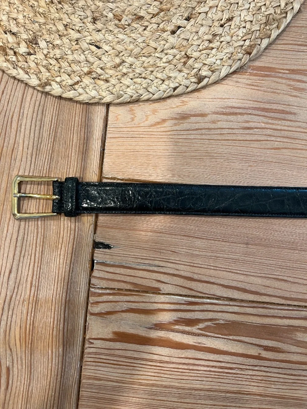 Paul Stuart Genuine American Alligator Leather Belt Black Brass Buckle Size 36
